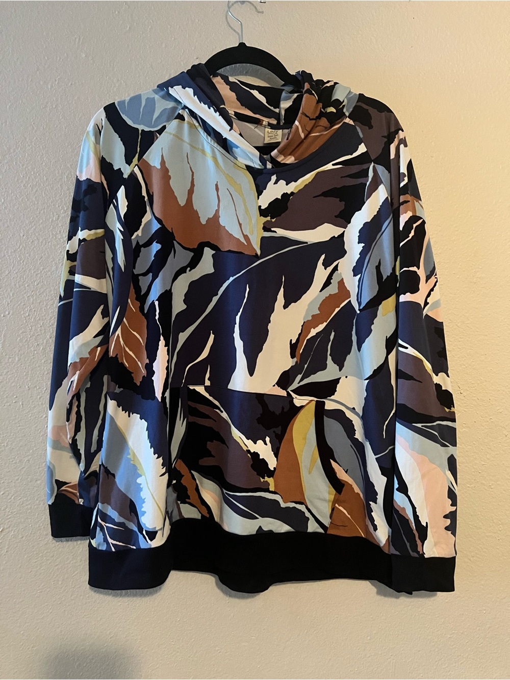 Lildy Blue/Brown Floral Long Sleeve Hoodie Top Size L/XL